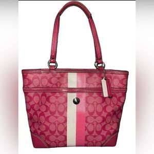 COACH Pink Leather Canvas Large Purse Bag J0973-F14477 With Straps, Emblem